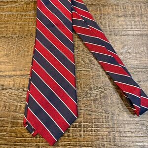 Paul Frederick Tie Men Classic Red White Blue Diagonal Striped 100% Silk Neck